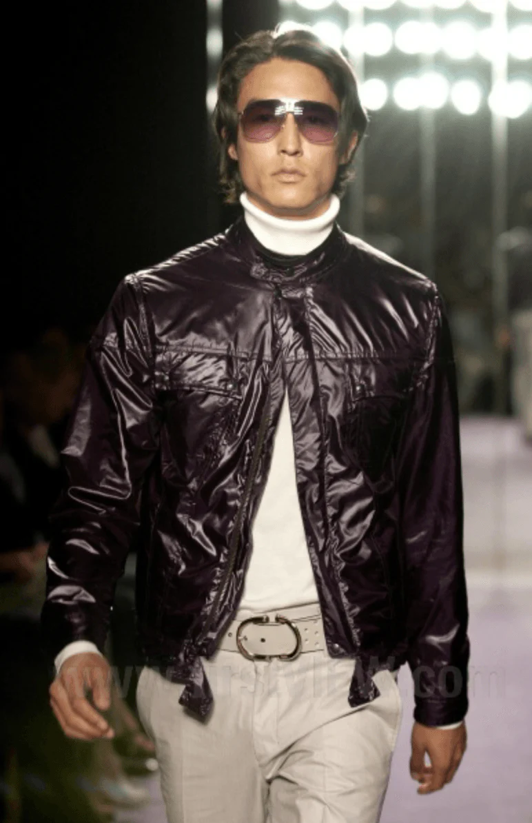 SS2004 Yves Saint Laurent Navy Shiny Cargo Jacket - Image 2