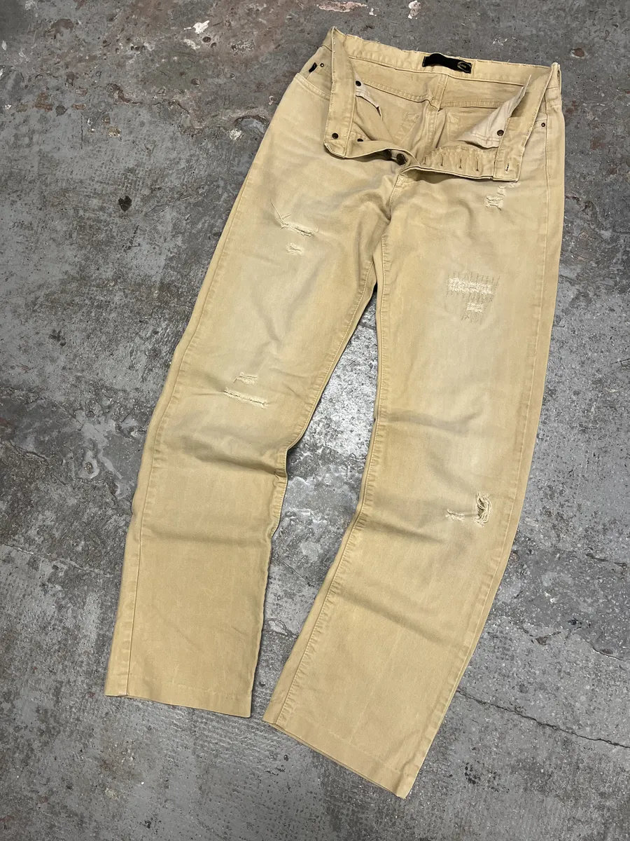 SS2005 Cavalli Beige Distressed Relaxed Pants - Image 7