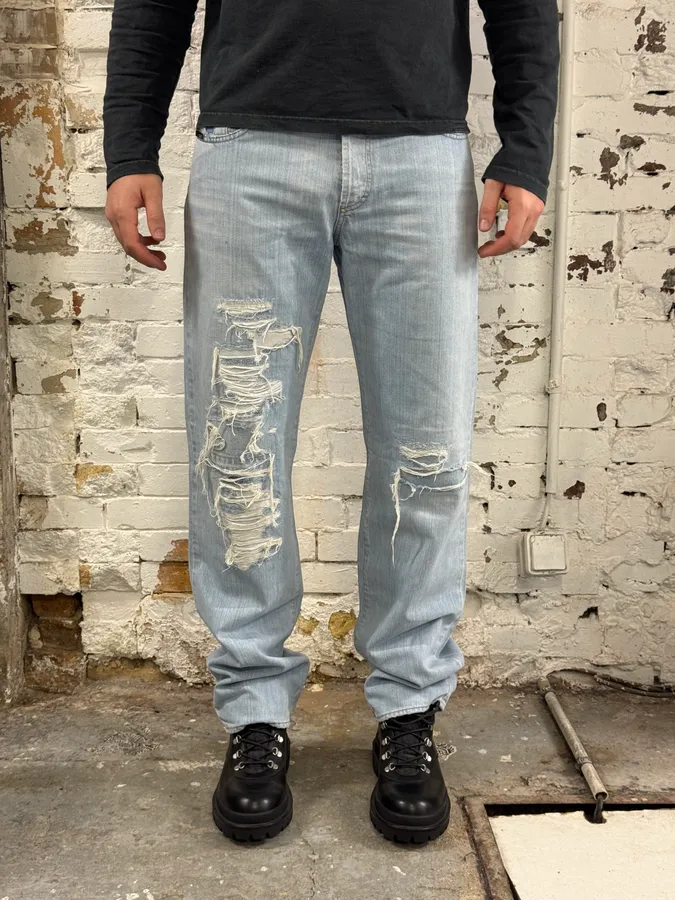 SS2005 Cavalli Blue Distressed Cozy Denim Jeans - Image 2