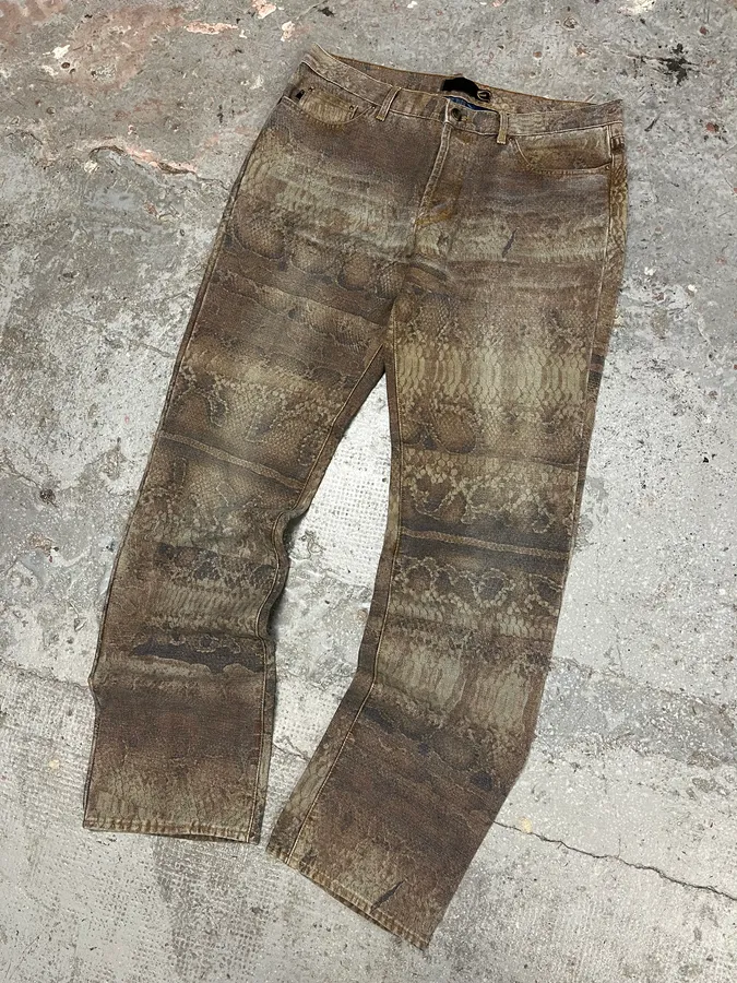 SS2005 Cavalli Python Snakeskin Effect Marble Brown Pants - Image 5