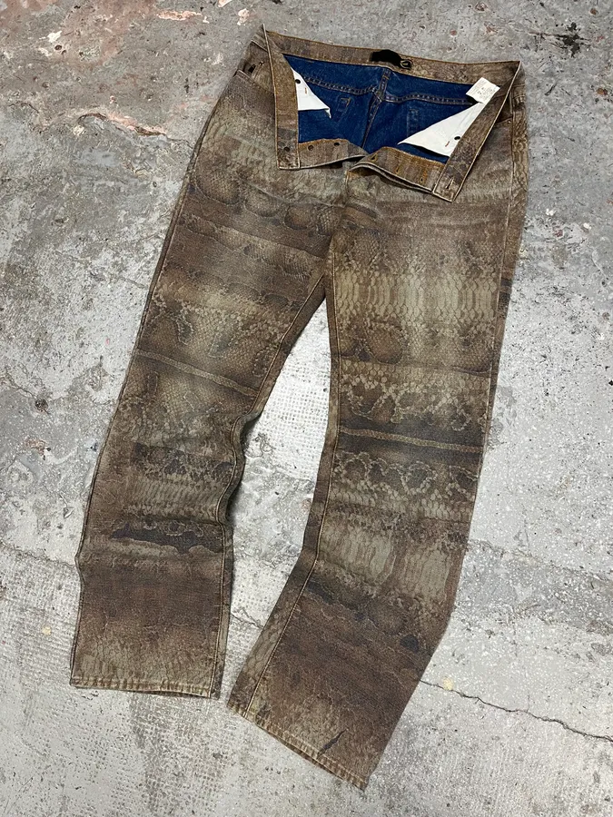 SS2005 Cavalli Python Snakeskin Effect Marble Brown Pants - Image 6