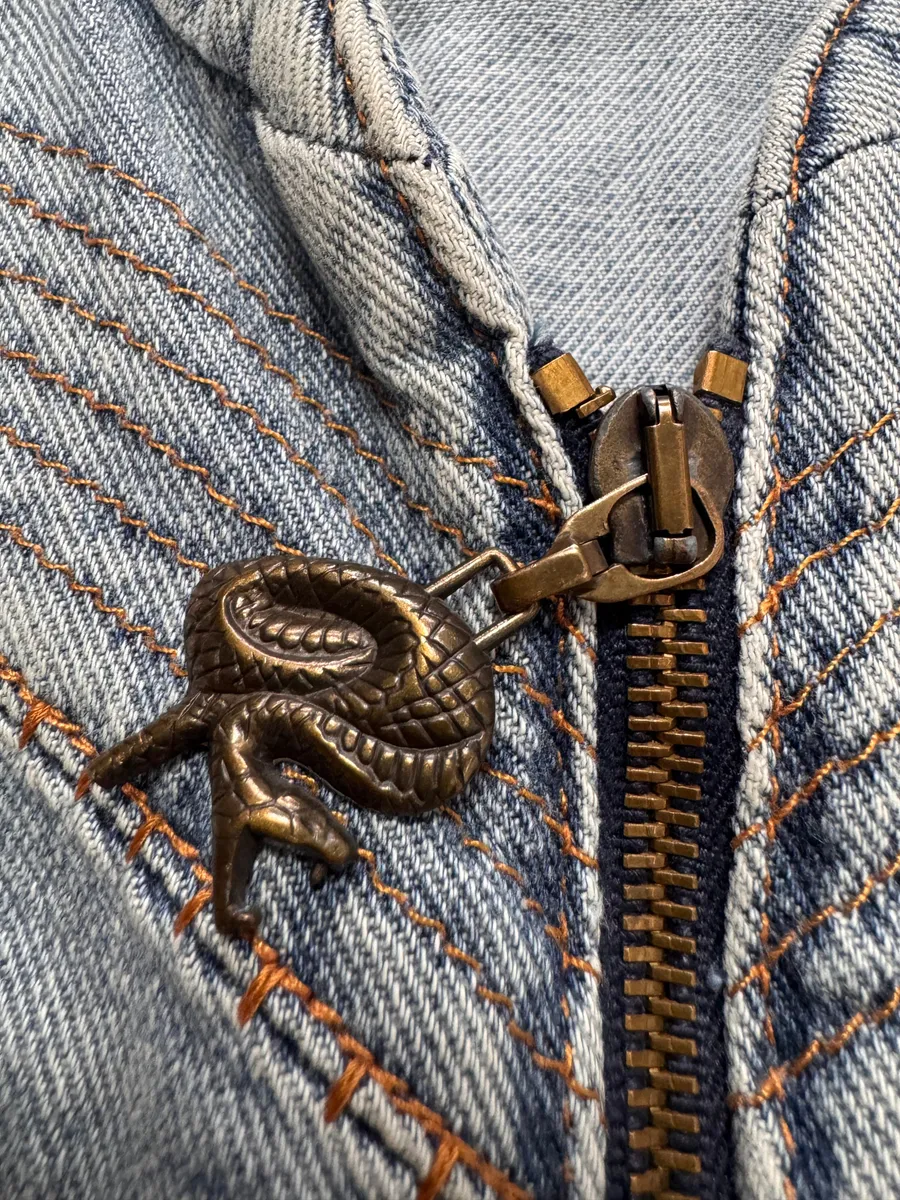 SS2005 Cavalli Sexy Biker Conceptual Blue Denim Jacket - Image 4