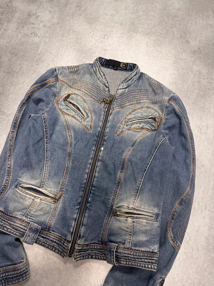 SS2005 Cavalli Sexy Biker Conceptual Denim Jacket - Image 4