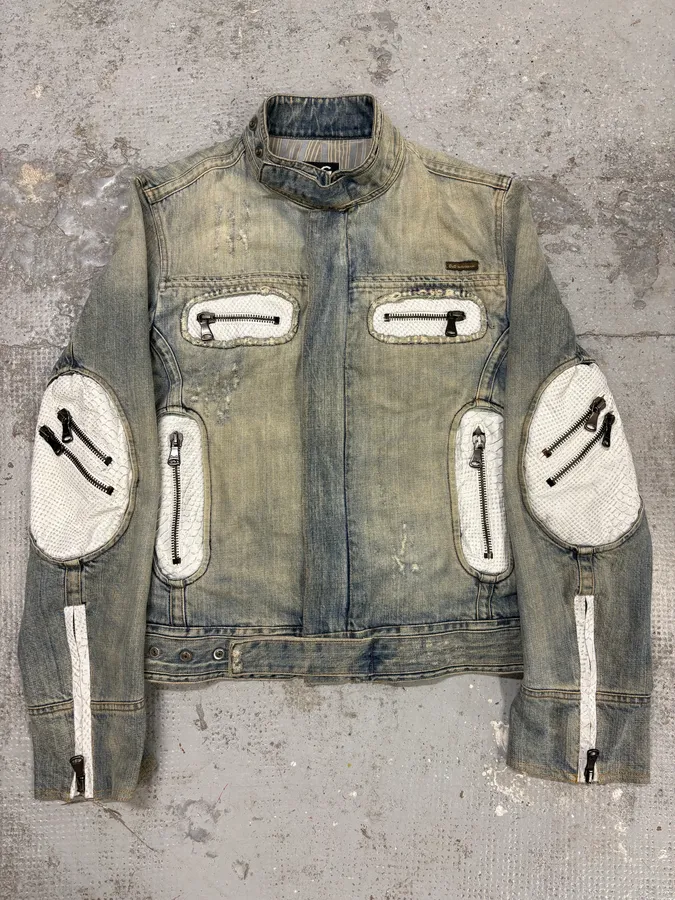 SS2005 Dolce & Gabbana Apocalyptic Biker Denim Jacket
