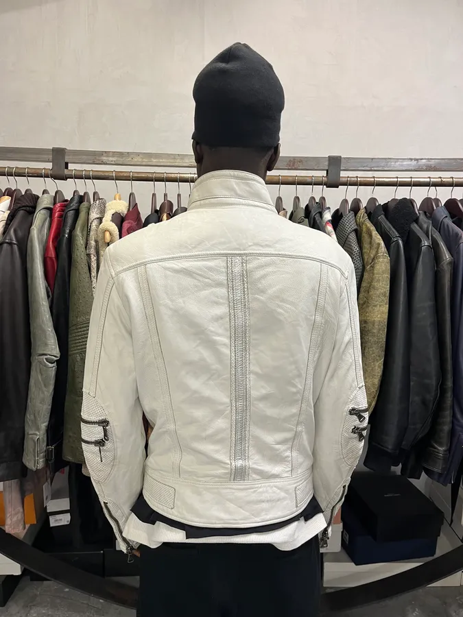 SS2005 Dolce & Gabbana Apocalyptic Biker White Leather Jacket - Image 3