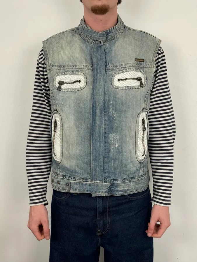 SS2005 Dolce & Gabbana Blue & White Snakeskin Effect Denim Vest Jacket - Image 2