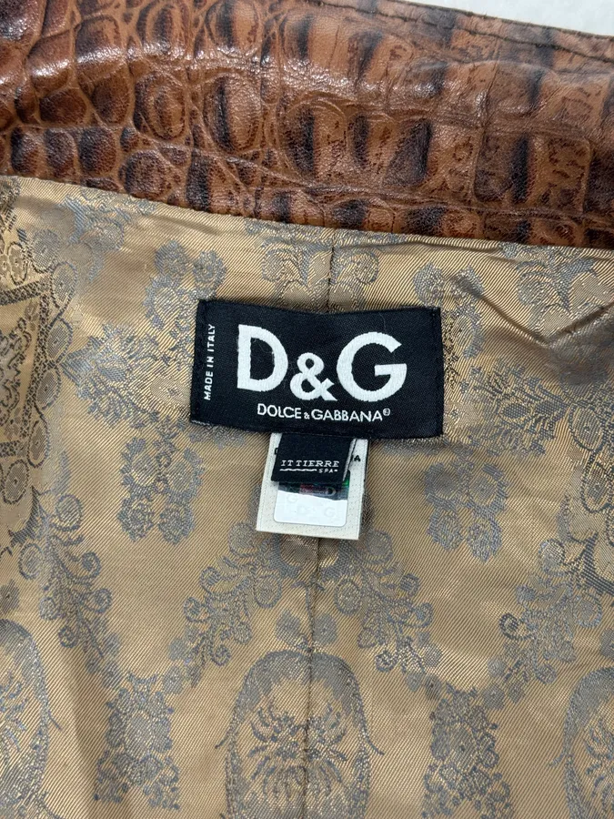 SS2005 Dolce & Gabbana Brown Crocodile Effect Leather Biker Jacket - Image 9