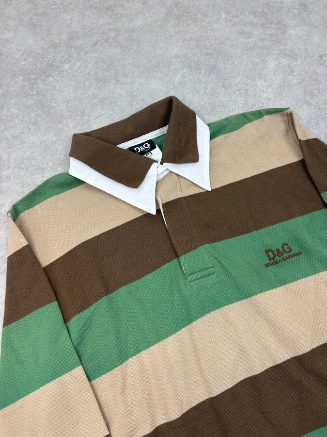 SS2005 Dolce & Gabbana Multi-Color Forest Striped Polo Longsleeve - Image 5