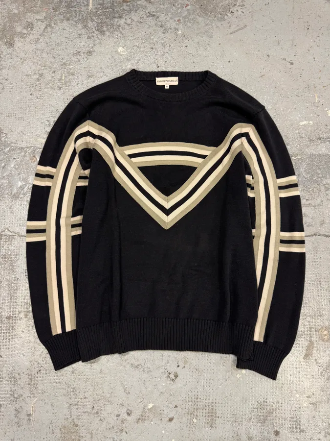 SS2005 Emporio Armani Black Contemporary Lined Sweater