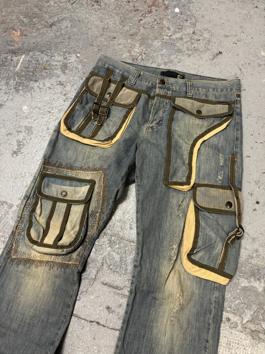 SS2006 Cavalli Cargo Gun Multi Pockets Cowboy Denim Jeans - Image 11