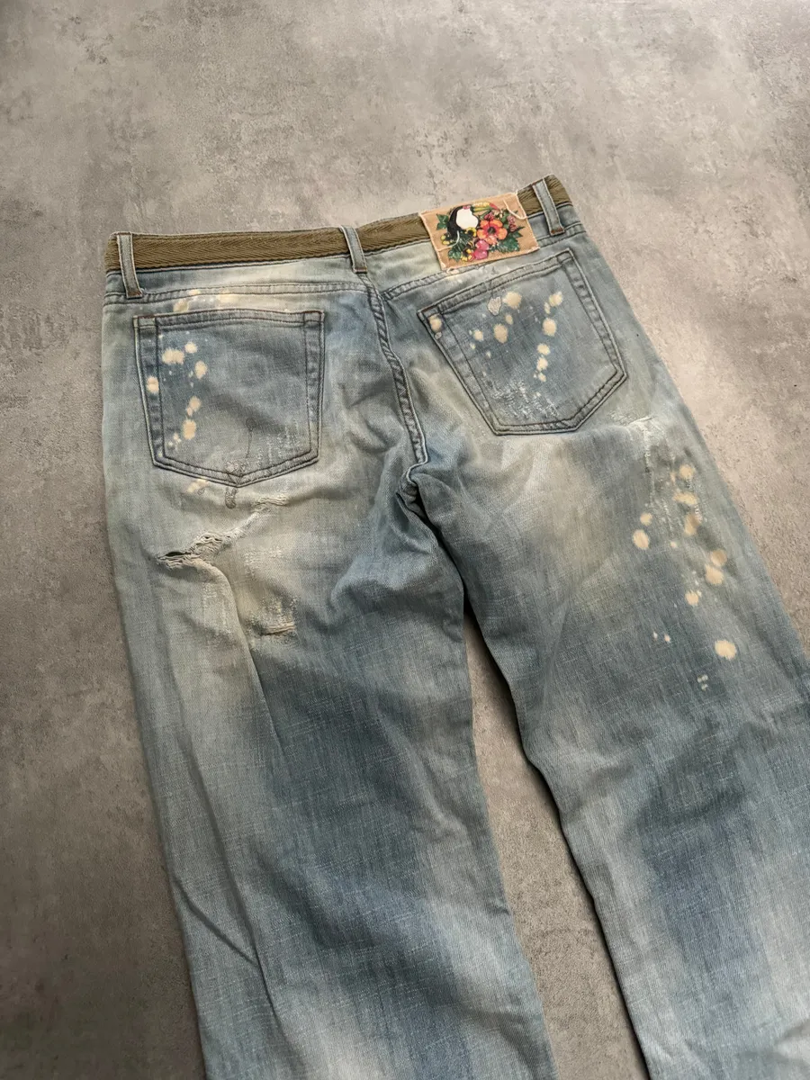 SS2006 Cavalli Painted Distressed Relaxed Royal Denim Jeans - Image 4