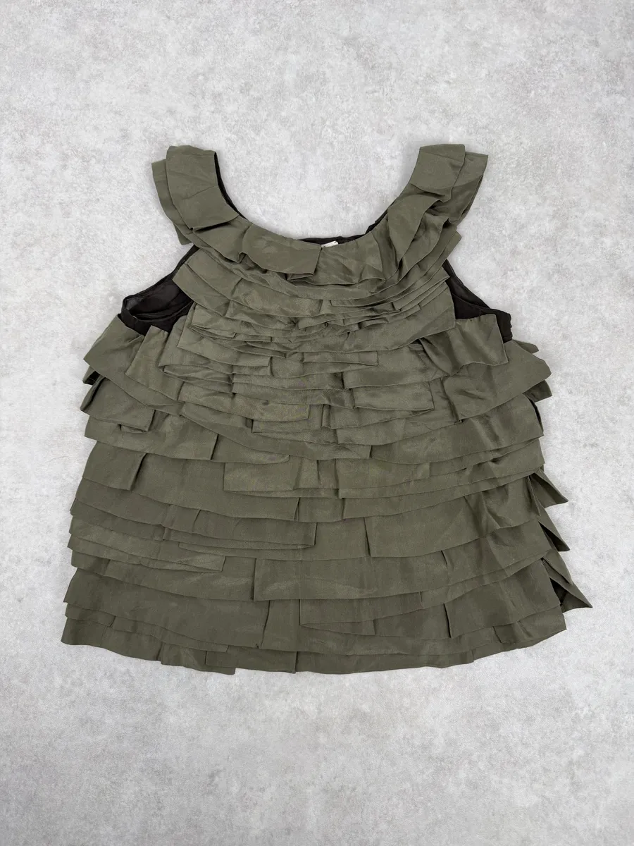 SS2006 Chloé Khaki Green Relief Silk Tank Top - Image 3