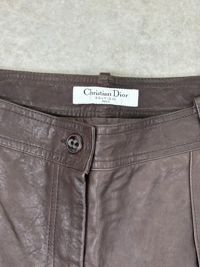 SS2006 Christian Dior Dark Brown Leather Straight Pants - Image 11