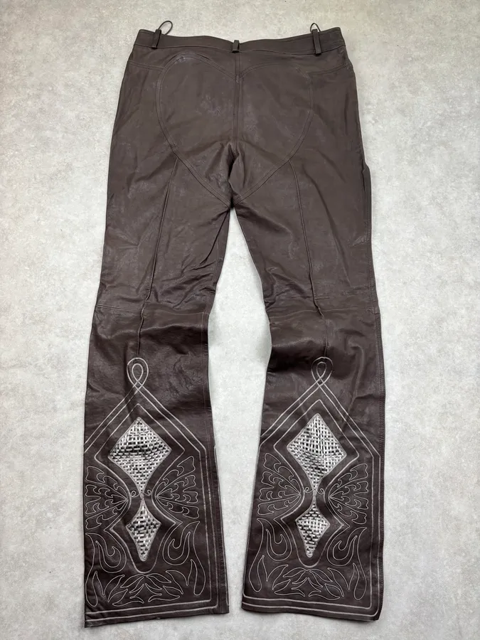 SS2006 Christian Dior Dark Brown Leather Straight Pants - Image 6