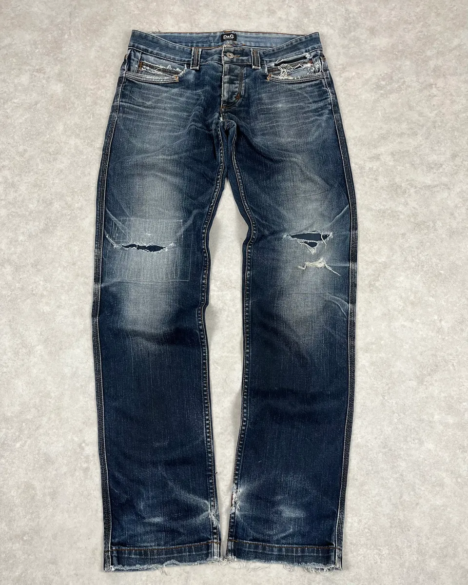 SS2006 Dolce & Gabbana Blue Faded Distressed Denim Jeans