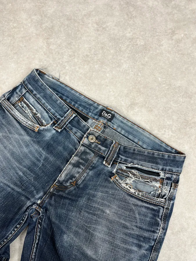 SS2006 Dolce & Gabbana Blue Faded Distressed Denim Jeans - Image 6