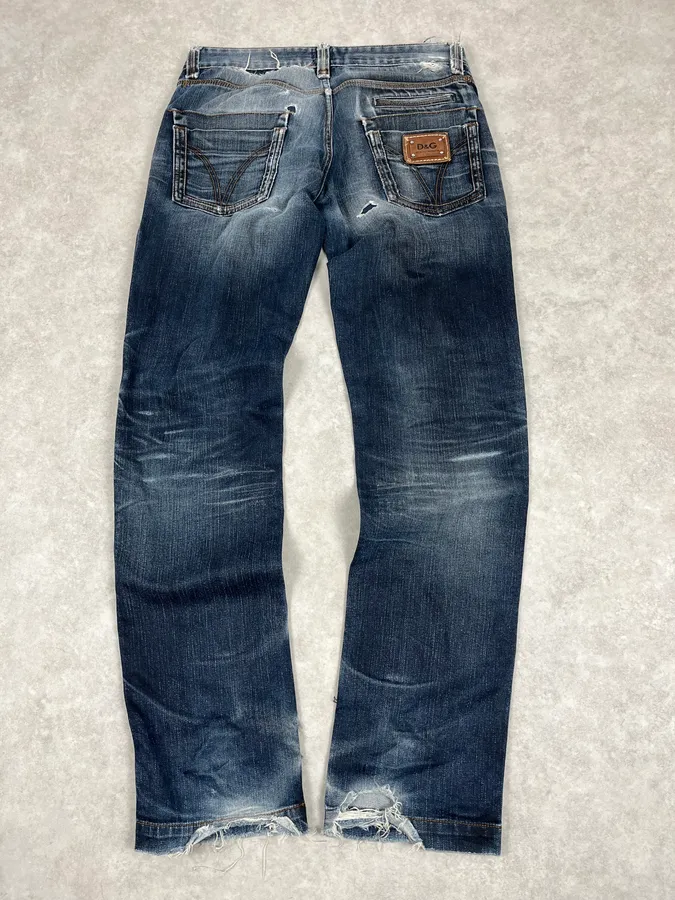 SS2006 Dolce & Gabbana Blue Faded Distressed Denim Jeans - Image 7