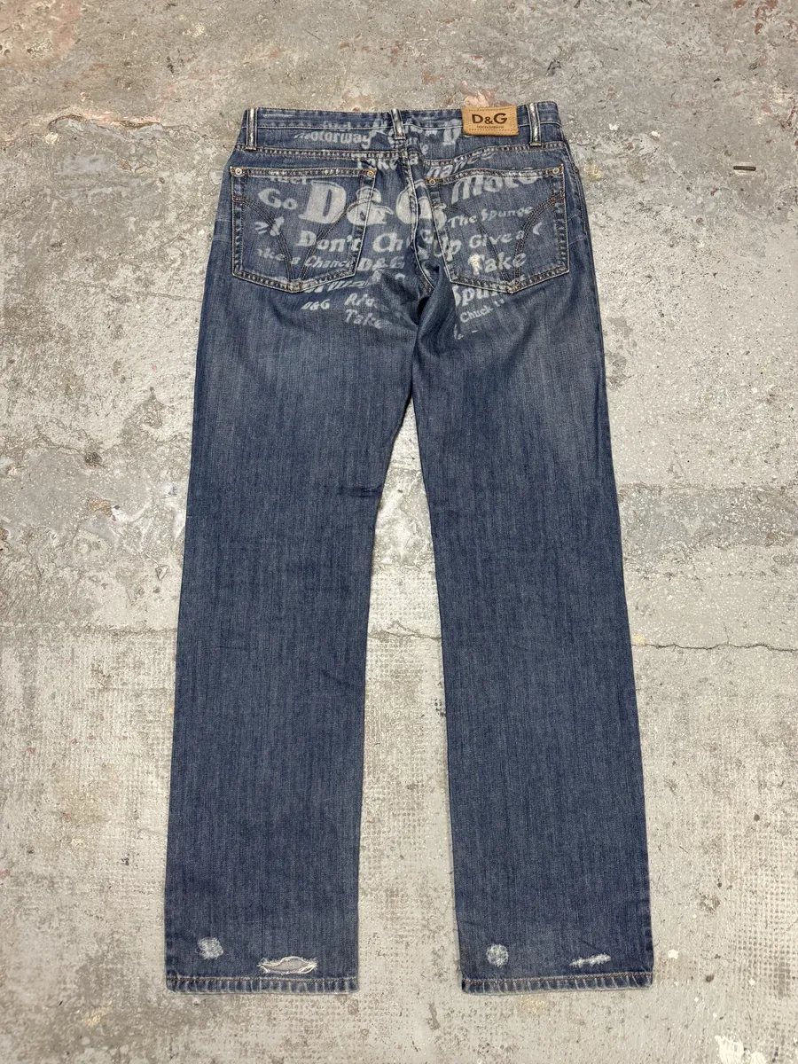 SS2006 Dolce & Gabbana Blue Poem Denim Jeans - Image 3