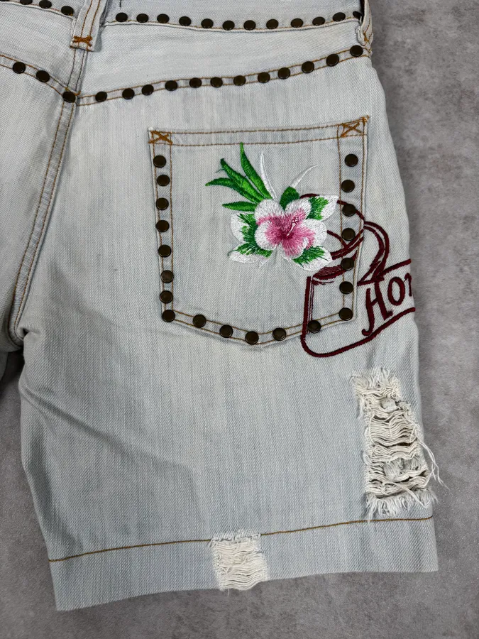 SS2006 Dolce & Gabbana Blue Tropical Denim Shorts - Image 11