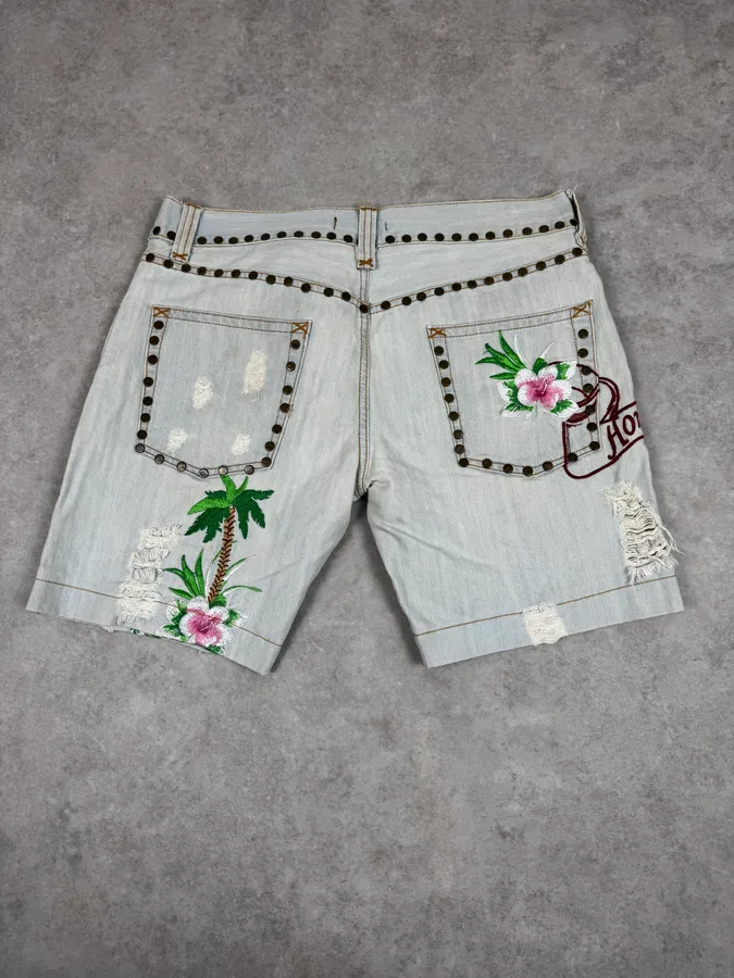 SS2006 Dolce & Gabbana Blue Tropical Denim Shorts - Image 5