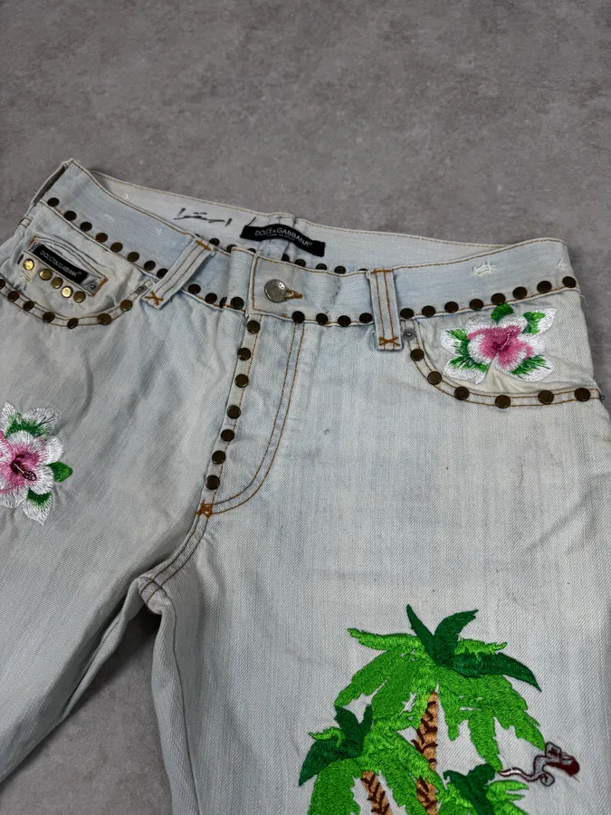 SS2006 Dolce & Gabbana Blue Tropical Denim Shorts - Image 6