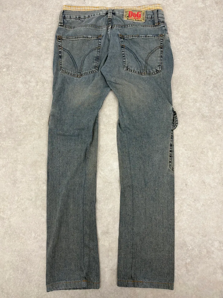 SS2006 Dolce & Gabbana Double Layer Yellow Tartan Blue Denim Cargo Jeans - Image 6