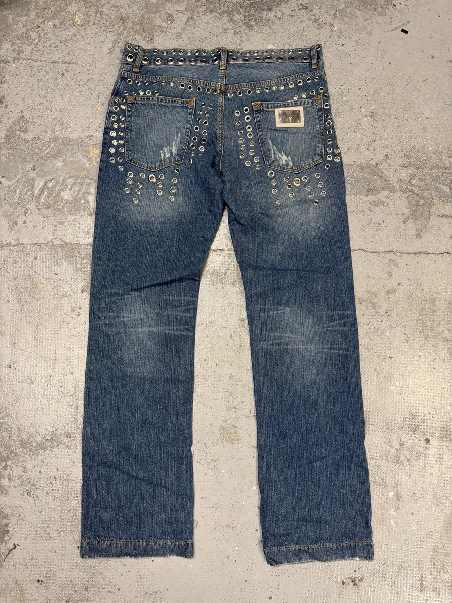 SS2006 Dolce & Gabbana Eyelet Distressed Blue Denim Jeans - Image 6