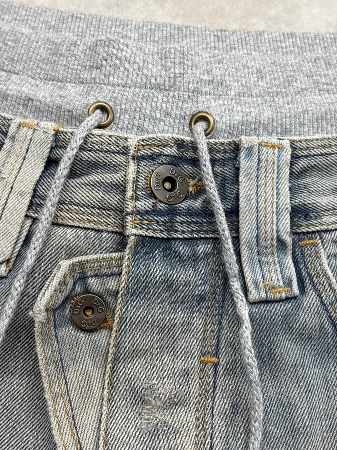 SS2006 Dolce & Gabbana Grey Denim Distressed Shorts - Image 9