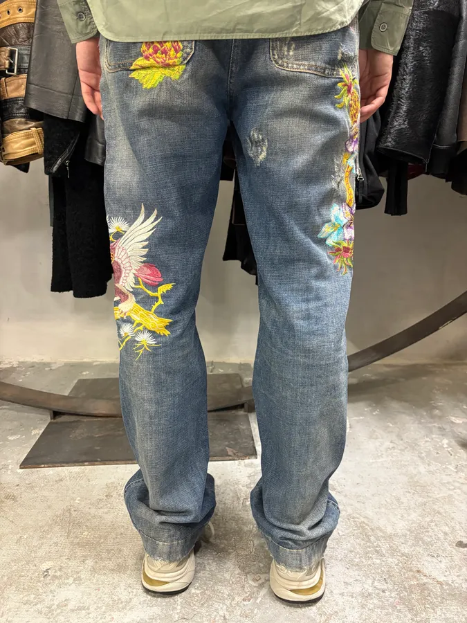 SS2006 Dolce & Gabbana Hawaii Embroidered Blue Denim Jeans - Image 4