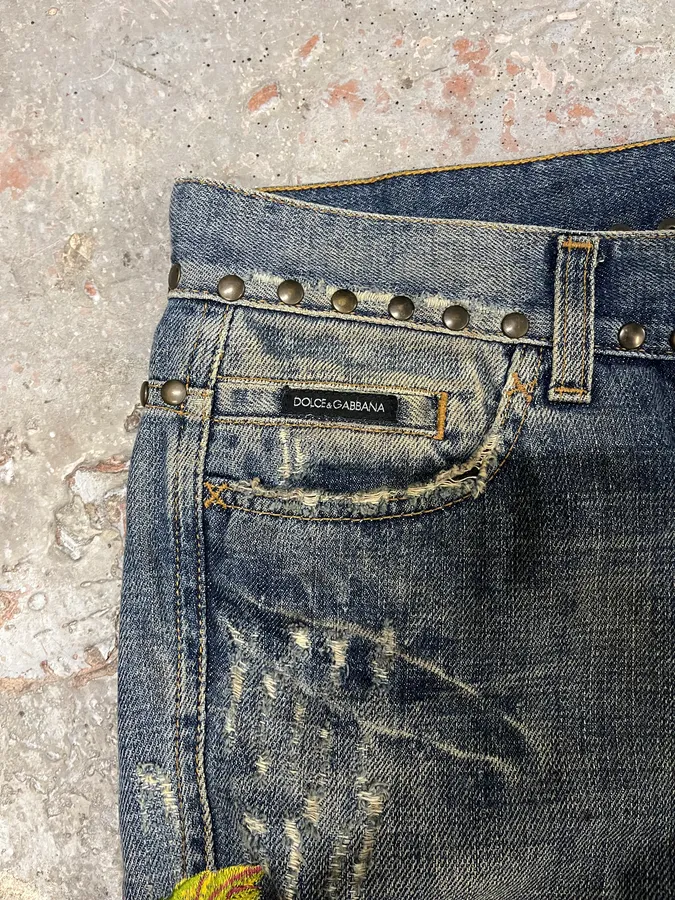 SS2006 Dolce & Gabbana Hawaii Embroidered Blue Denim Jeans - Image 9