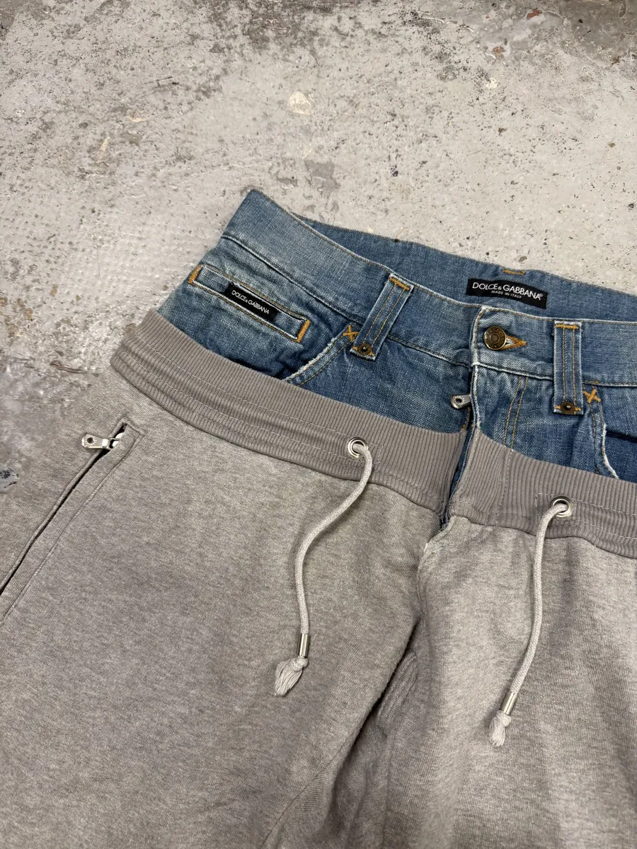 SS2006 Dolce & Gabbana Hybrid Denim Grey Jogger Pants - Image 10
