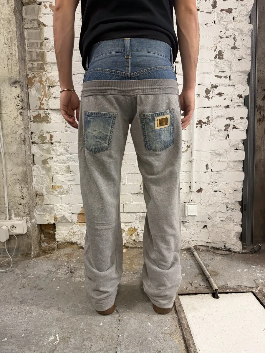 SS2006 Dolce & Gabbana Hybrid Denim Grey Jogger Pants - Image 5