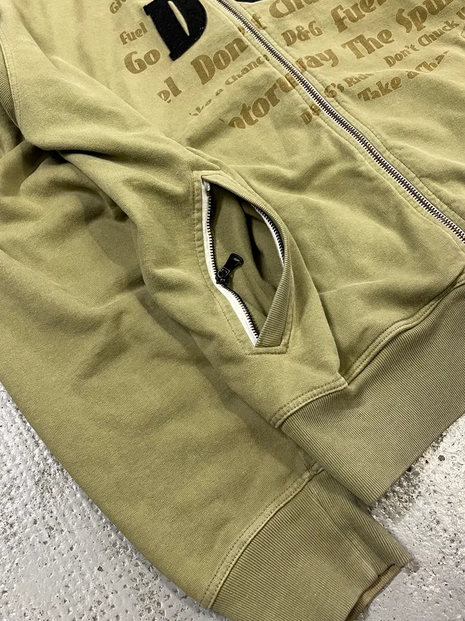 SS2006 Dolce & Gabbana Logo Khaki Zip-Up Hoodie - Image 7