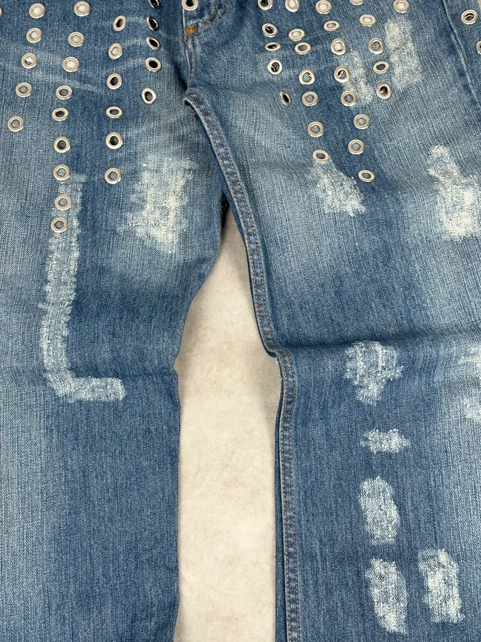 SS2006 Dolce & Gabbana Navy Denim Eyelet Distressed Jeans - Image 11