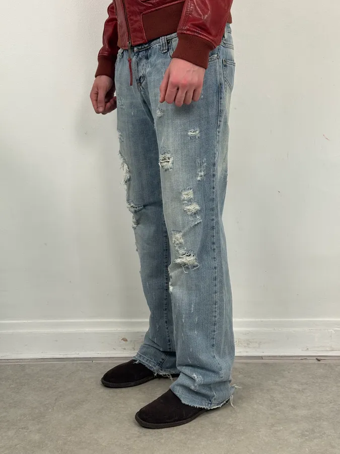 SS2006 Dolce & Gabbana Python Waist Distressed Denim Jeans - Image 3