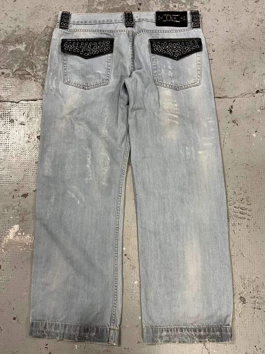 SS2006 Dolce & Gabbana Runway Distressed Rockstar Blue Denim Jeans - Image 11