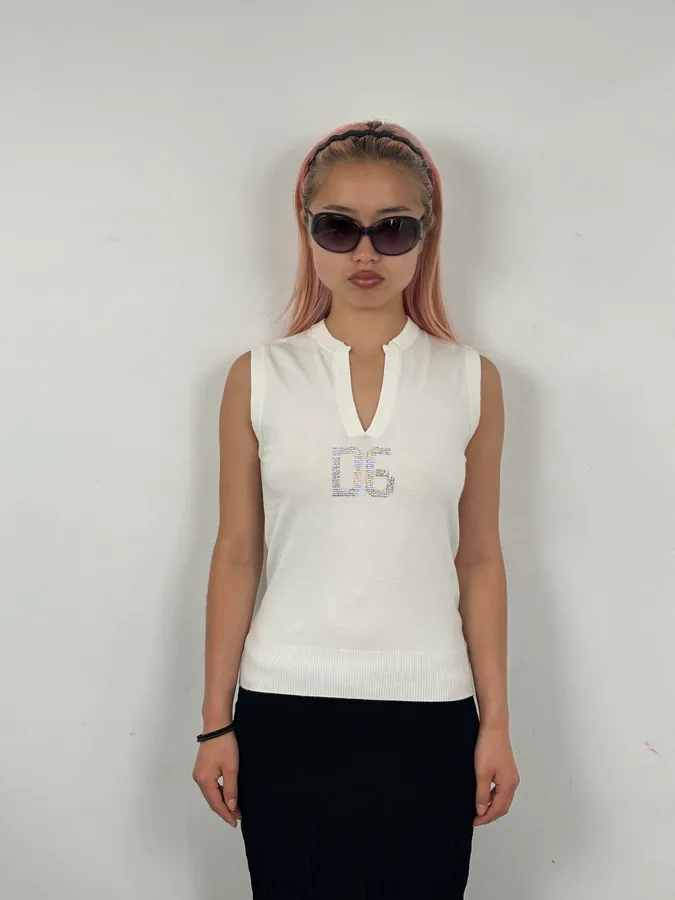 SS2006 Dolce & Gabbana White Sleeveless Logo Sweater
