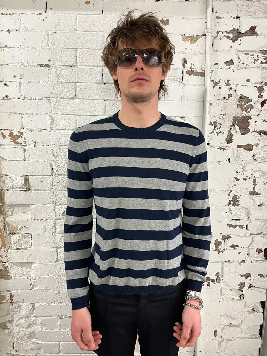 SS2006 Prada Navy & Grey Striped Sweater - Image 2