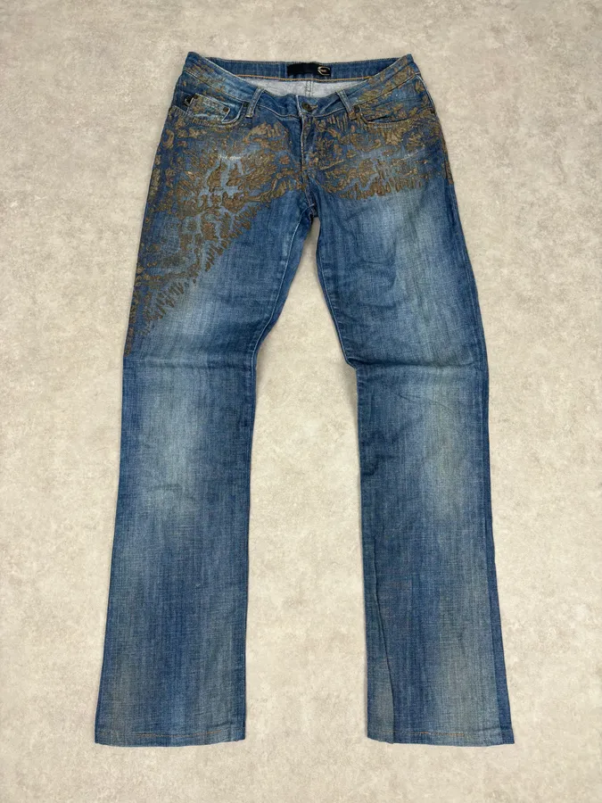 SS2007 Cavalli Baroque Gold Pattern Blue Denim Jeans - Image 4