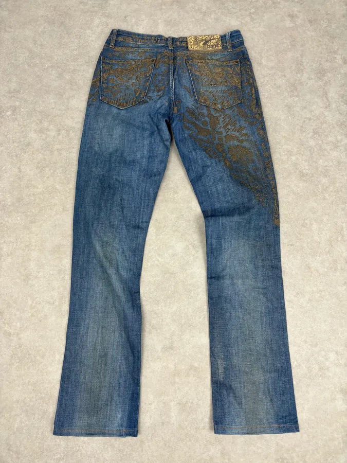 SS2007 Cavalli Baroque Gold Pattern Blue Denim Jeans - Image 5