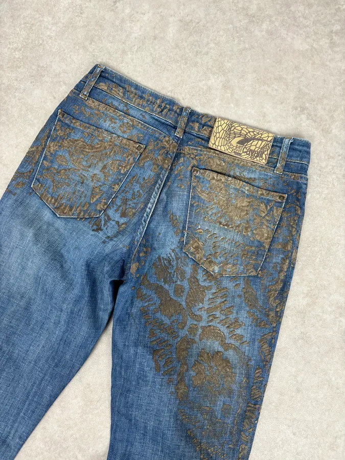SS2007 Cavalli Baroque Gold Pattern Blue Denim Jeans - Image 7
