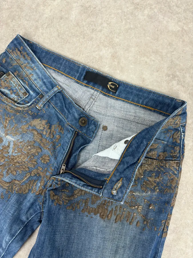 SS2007 Cavalli Baroque Gold Pattern Blue Denim Jeans - Image 9