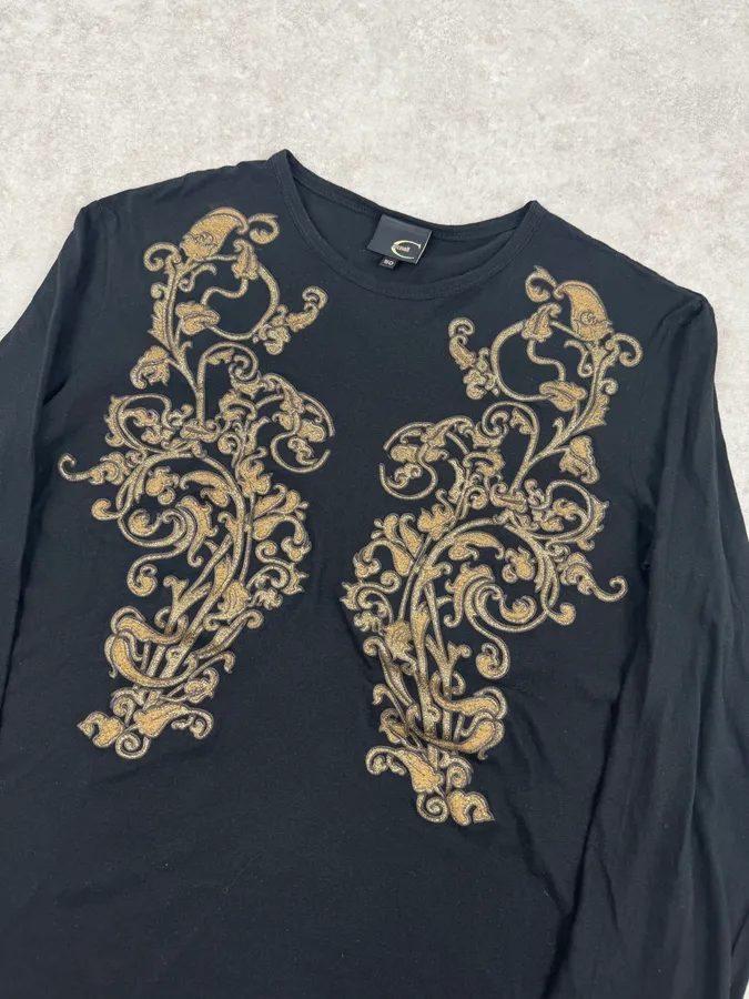 SS2007 Cavalli Black Golden Baroque Ornaments Longsleeve T-Shirt - Image 5