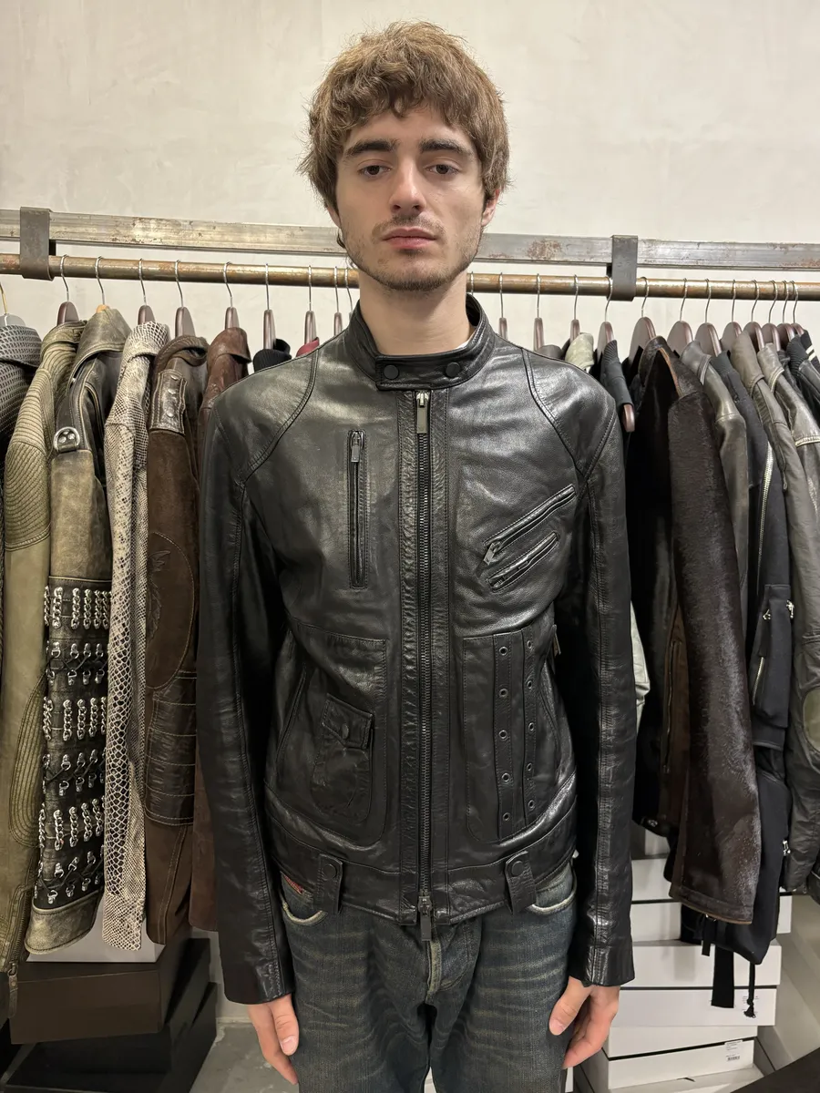 SS2007 Emporio Armani Black Utility Multi Zips Leather Jacket - Image 2