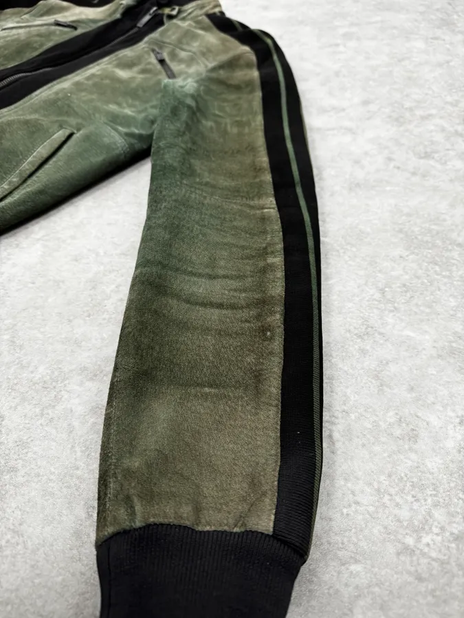 SS2007 Emporio Armani Green & Black Suede Leather Biker Jacket - Image 9