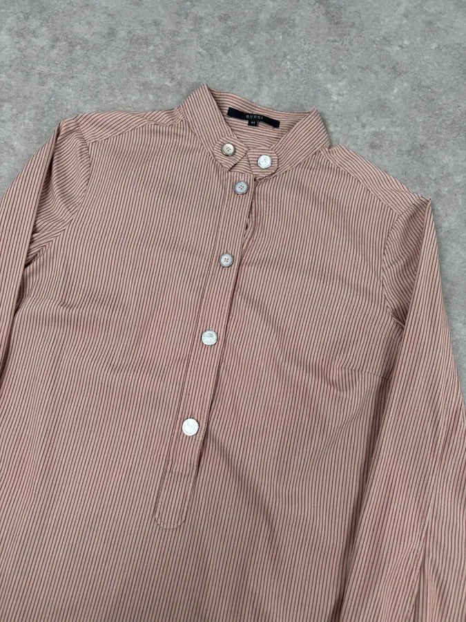 SS2007 Gucci Apricot Officer Collar Striped Shirt by Frida Giannini - Image 5