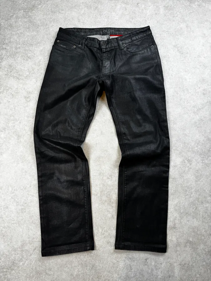 SS2007 Prada Black Waxed Denim Slim Jeans
