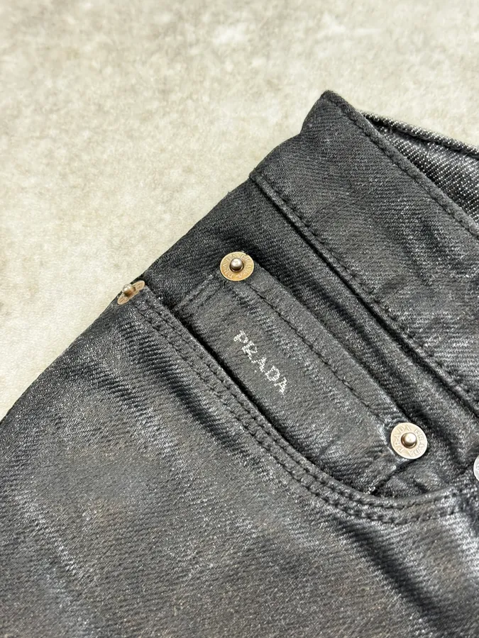 SS2007 Prada Black Waxed Denim Slim Jeans - Image 11