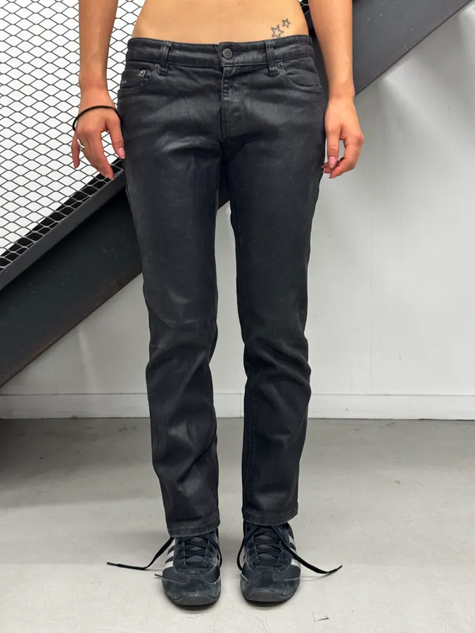 SS2007 Prada Black Waxed Denim Slim Jeans - Image 3