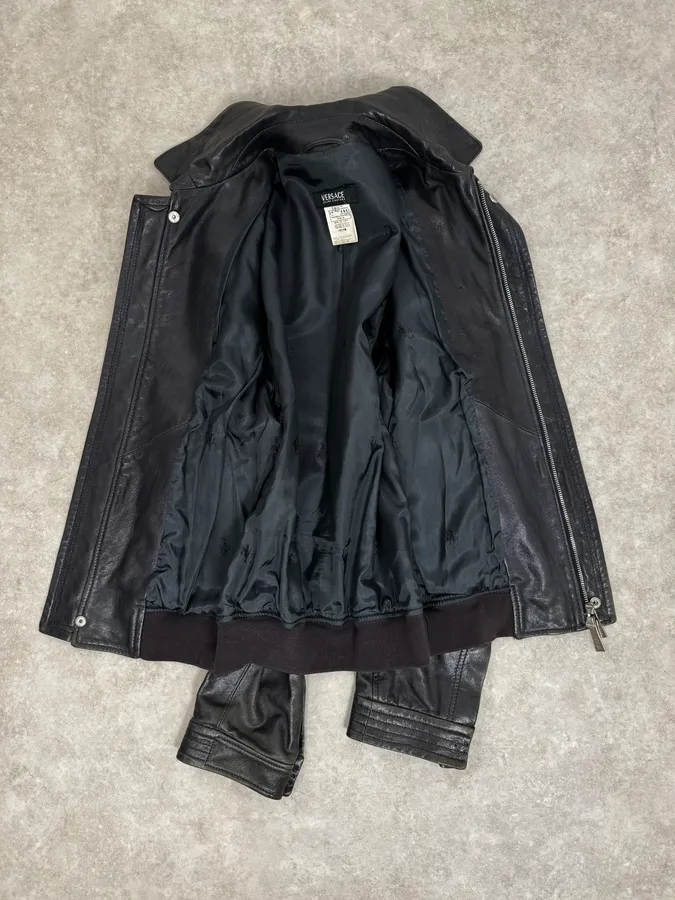 SS2007 Versace Black Leather Jacket - Image 7